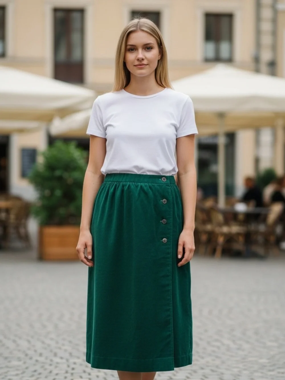 70s LACOSTE KELLY GREEN COTTON CORDUROY PREPPY WRAP SKIRT SIDE BUTTON CLOSURE 10